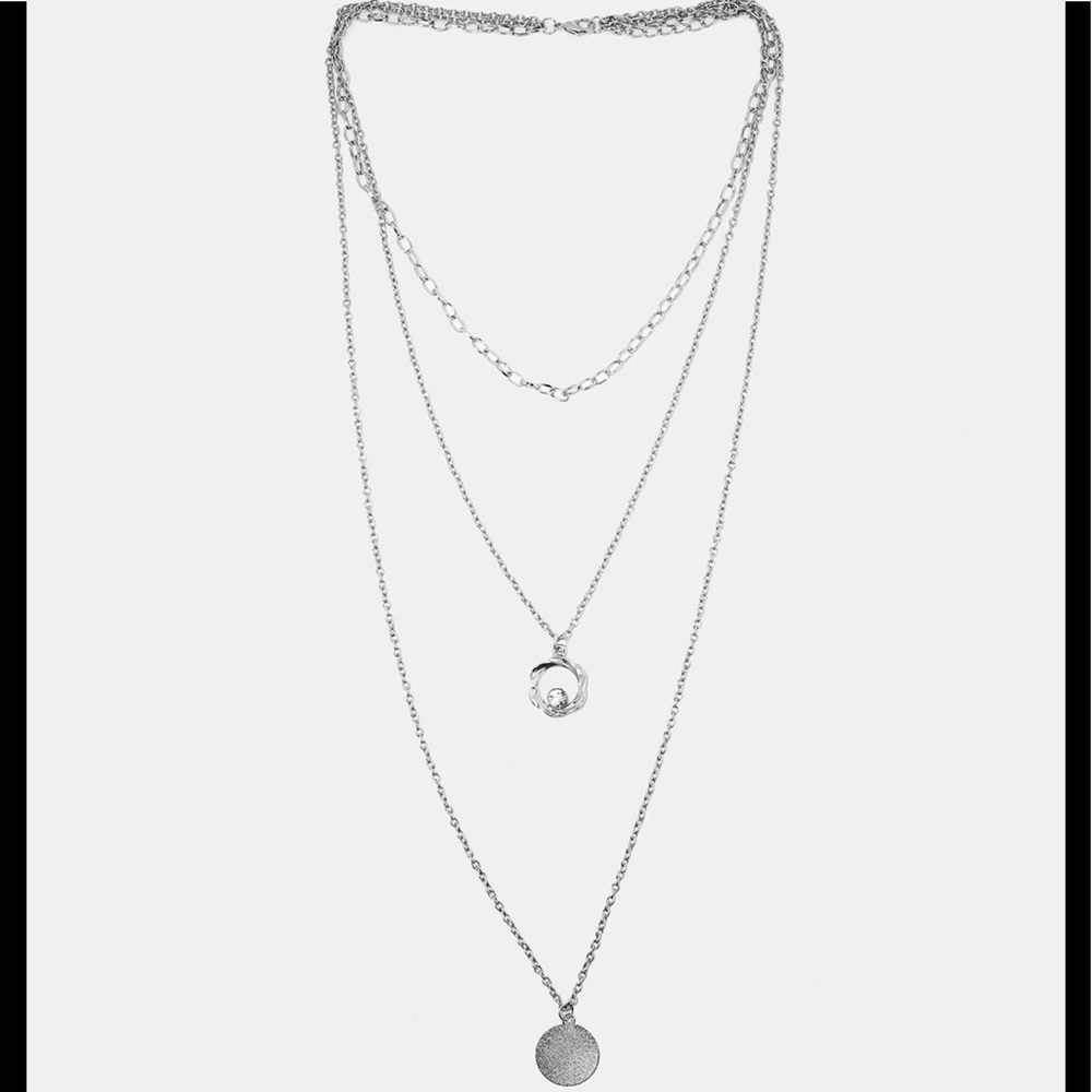 Triple Chain Disc & Crystal necklace